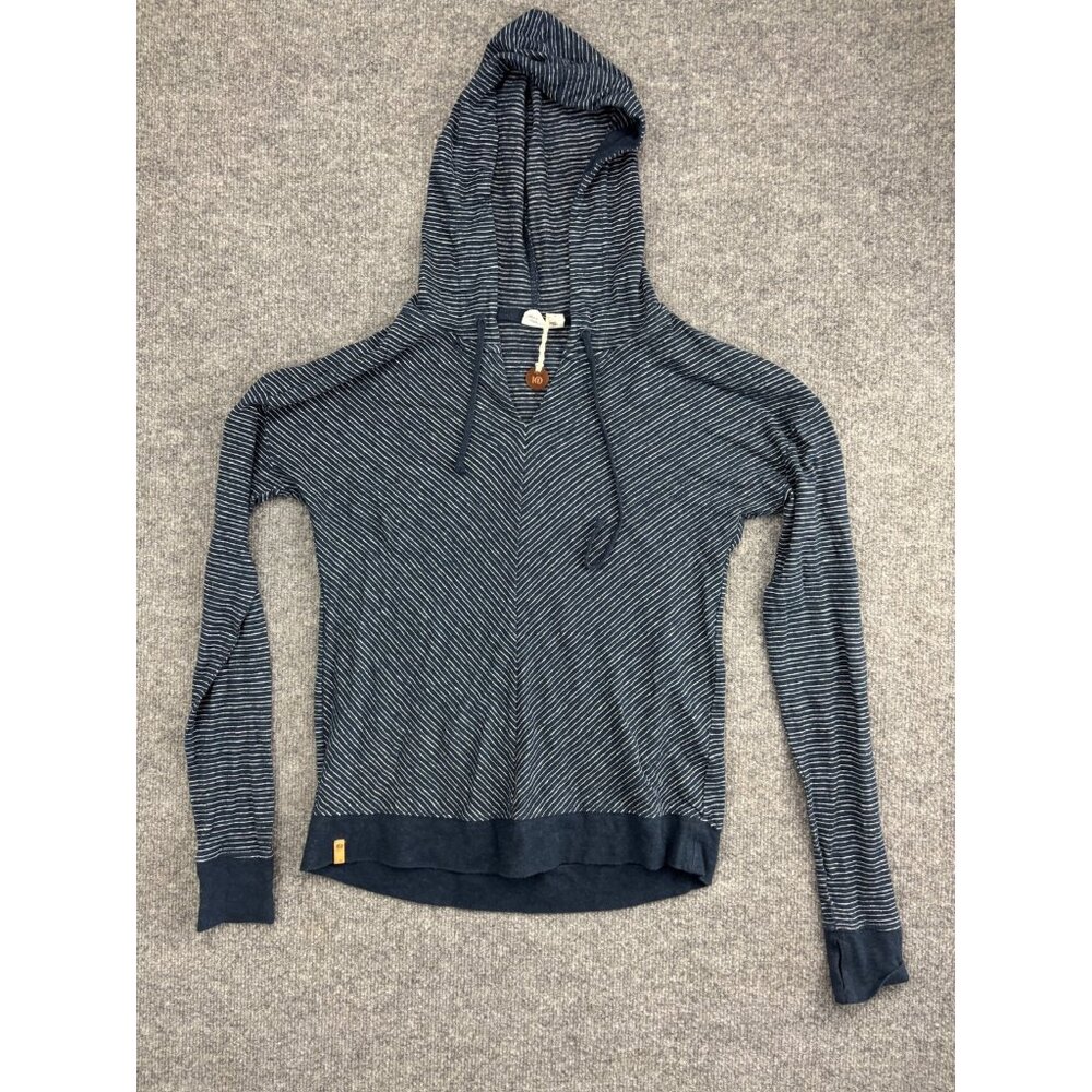 Ten Tree Hemp Hoodie Women's XS Blue Stripe Long Sleeve V-Neck Knit Pullover Top